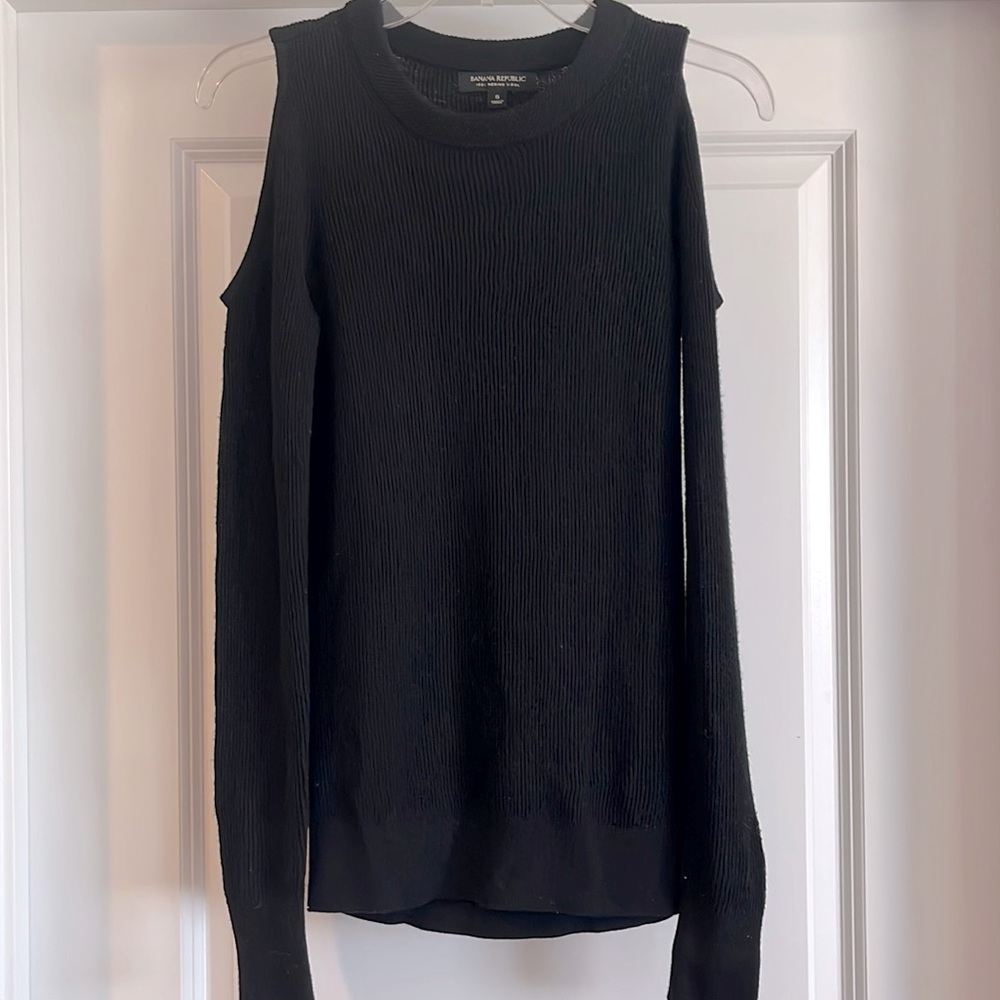 Banana Republic Black Merino Wool Cold Shoulder Sweater
